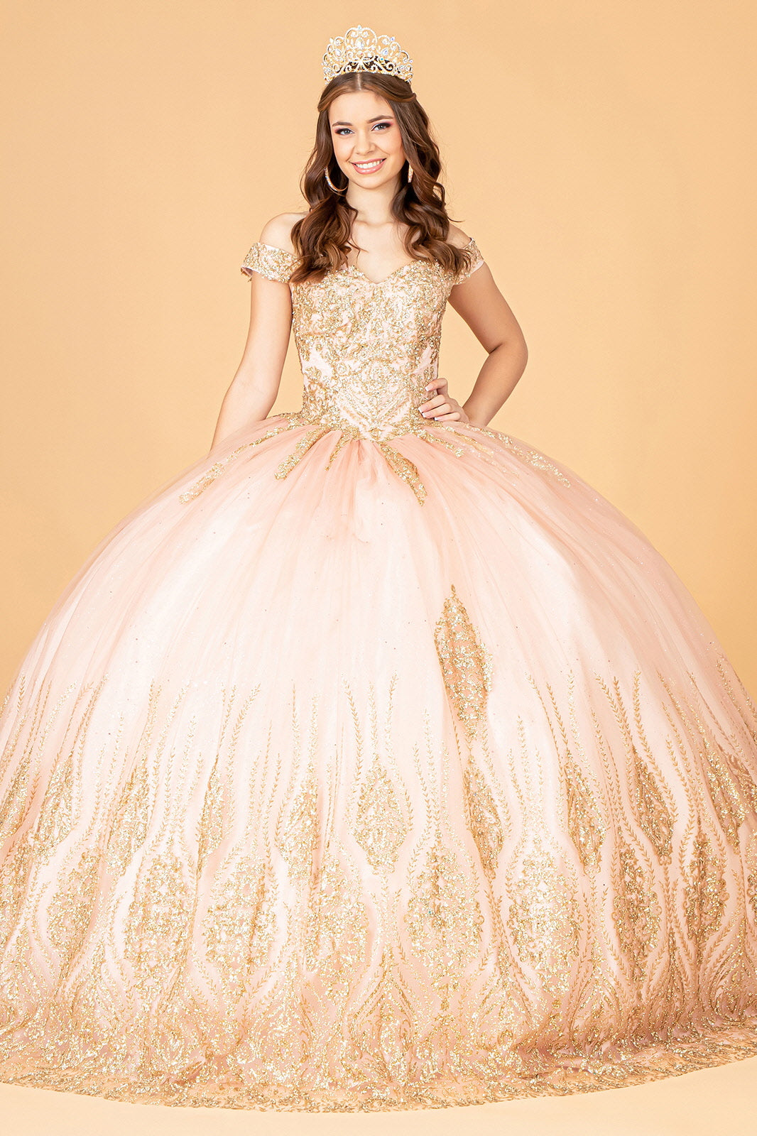 Beaded Off Shoulder Ball Gown by Elizabeth K GL3079