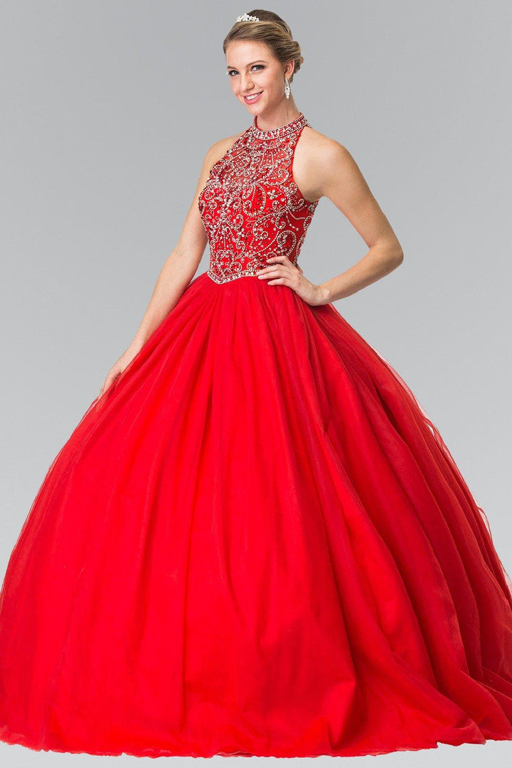 Beaded Sleeveless Illusion Ballgown by Elizabeth K GL2206-Quinceanera Dresses-ABC Fashion