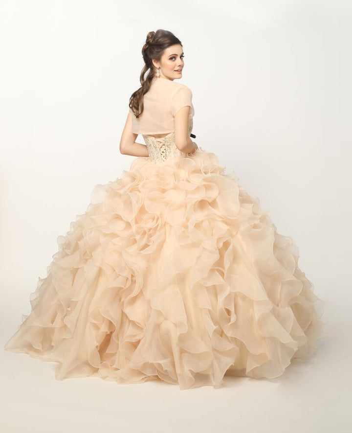 Beaded Strapless Ball Gown with Organza Ruffled Skirt by Juliet 1418-Quinceanera Dresses-ABC Fashion