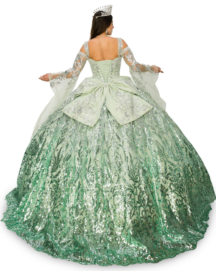 Bell Sleeve Cold Shoulder Ball Gown by Cinderella Couture 8080J