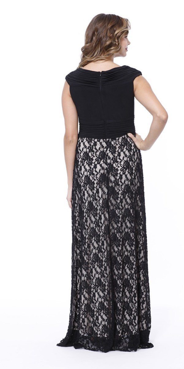 Black Sleeveless Dress with Lace Skirt by Nox Anabel 5119-Long Formal Dresses-ABC Fashion