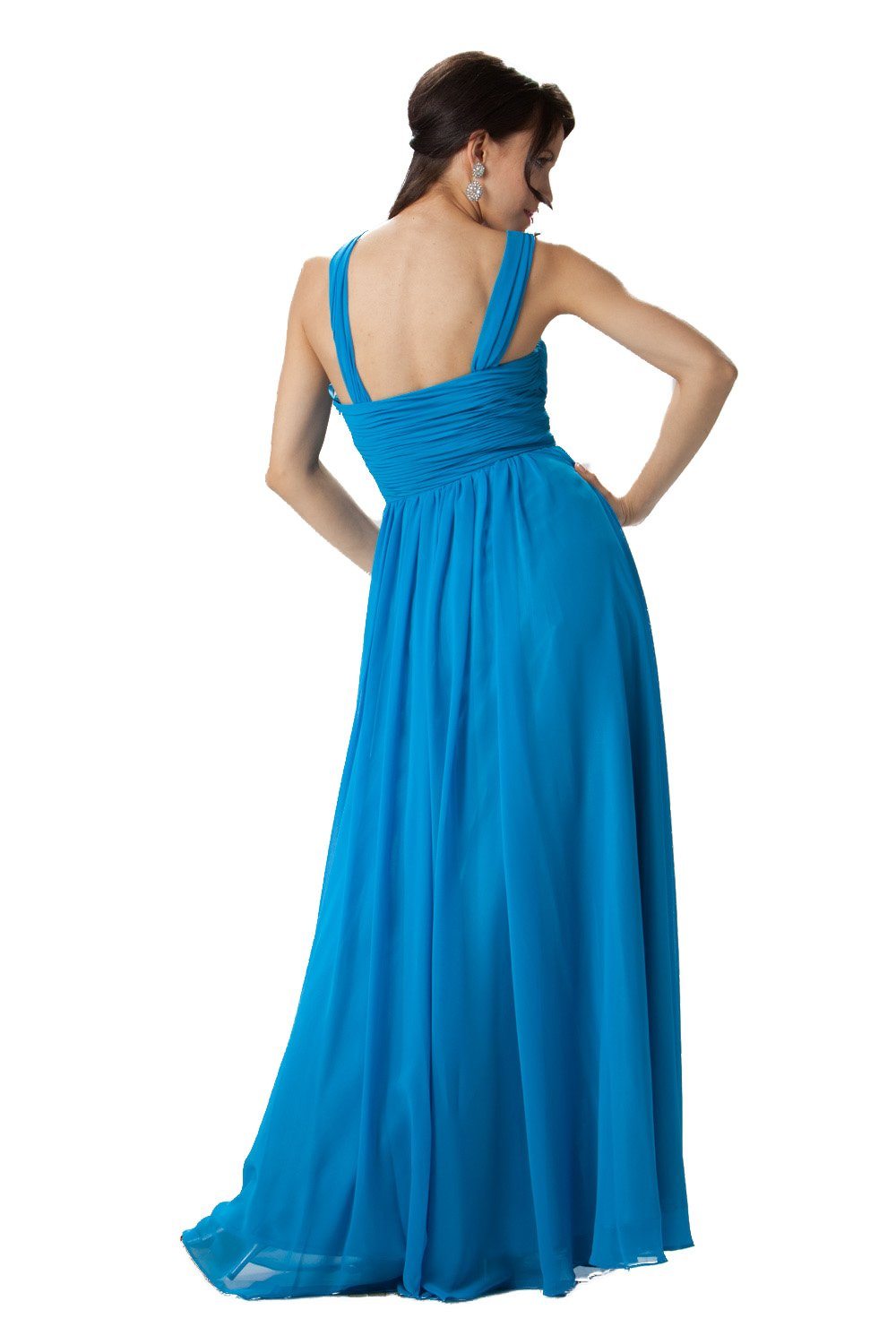 Blue Long One Shoulder Chiffon Dress by Poly USA 6678-Long Formal Dresses-ABC Fashion