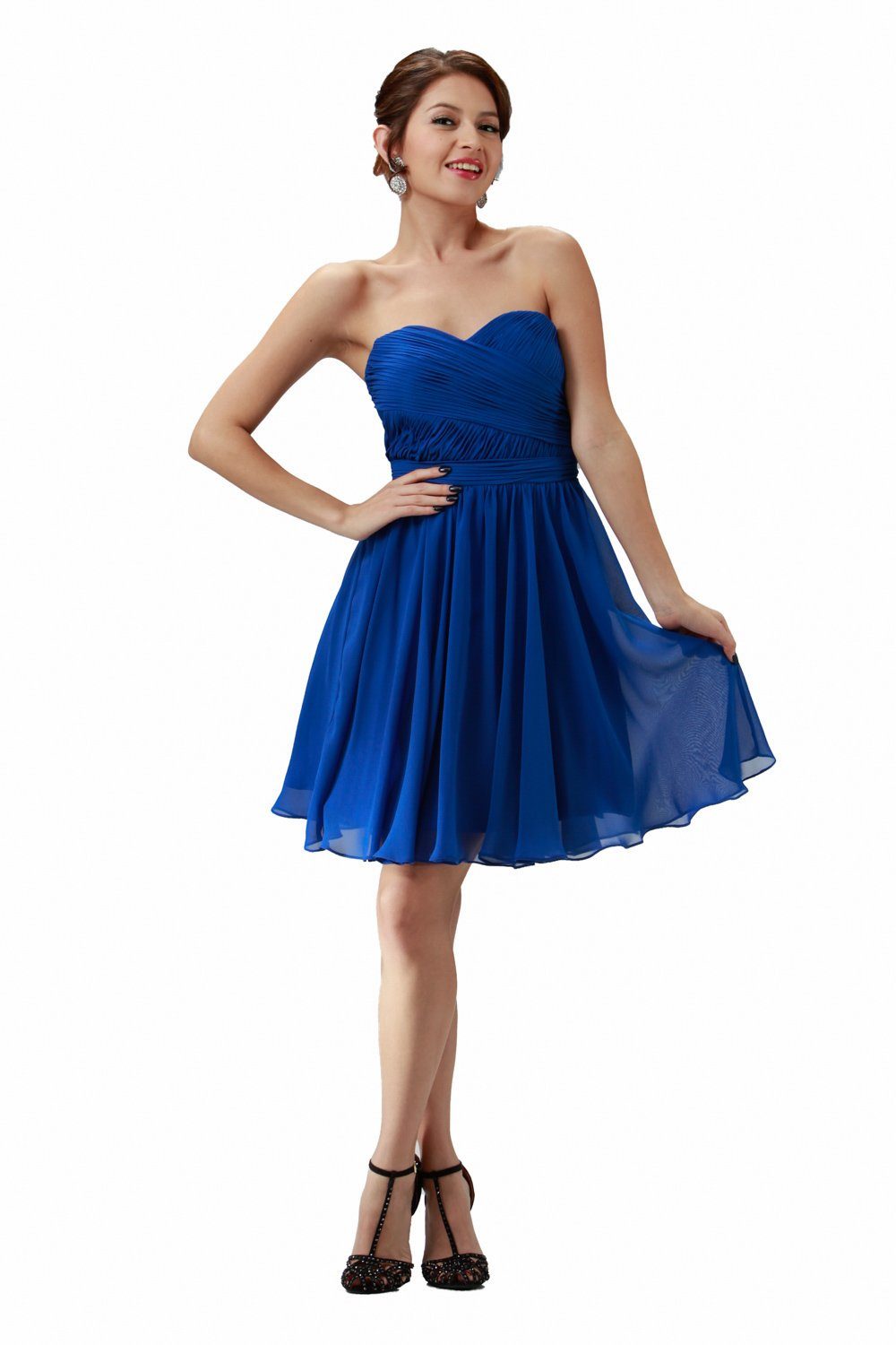 Poly USA 6744 Ruched Strapless Sweetheart Short Dress | Elegant Party Dress Royal / S Poly USA 6744 Ruched Strapless Sweetheart Short Dress | Elegant Party Dress Royal / S
