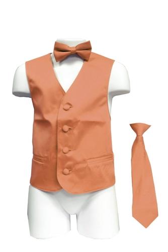 Boys Peach Satin Vest with Neck Tie and Bow Tie-Boys Vests-ABC Fashion