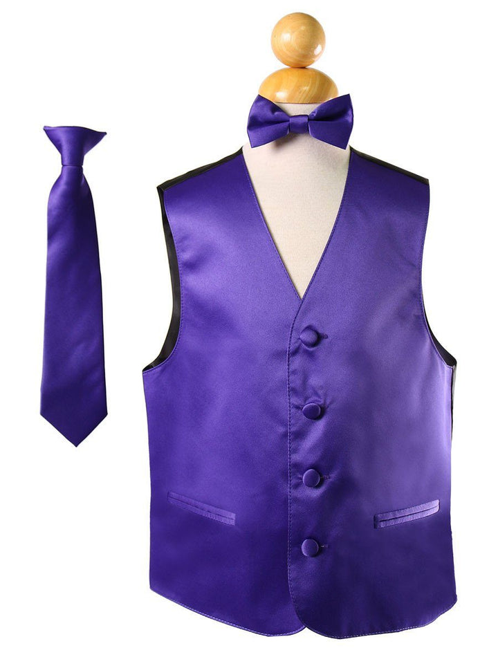 Boys Solid Satin Vests with Neck Tie and Bow Tie-Boys Vests-ABC Fashion