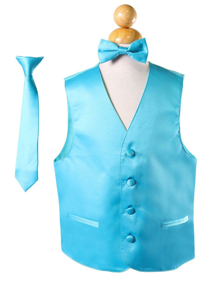 Boys Solid Satin Vests with Neck Tie and Bow Tie-Boys Vests-ABC Fashion