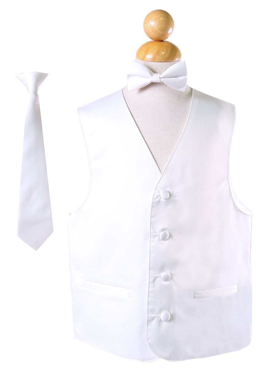 Boys Solid Satin Vests with Neck Tie and Bow Tie-Boys Vests-ABC Fashion