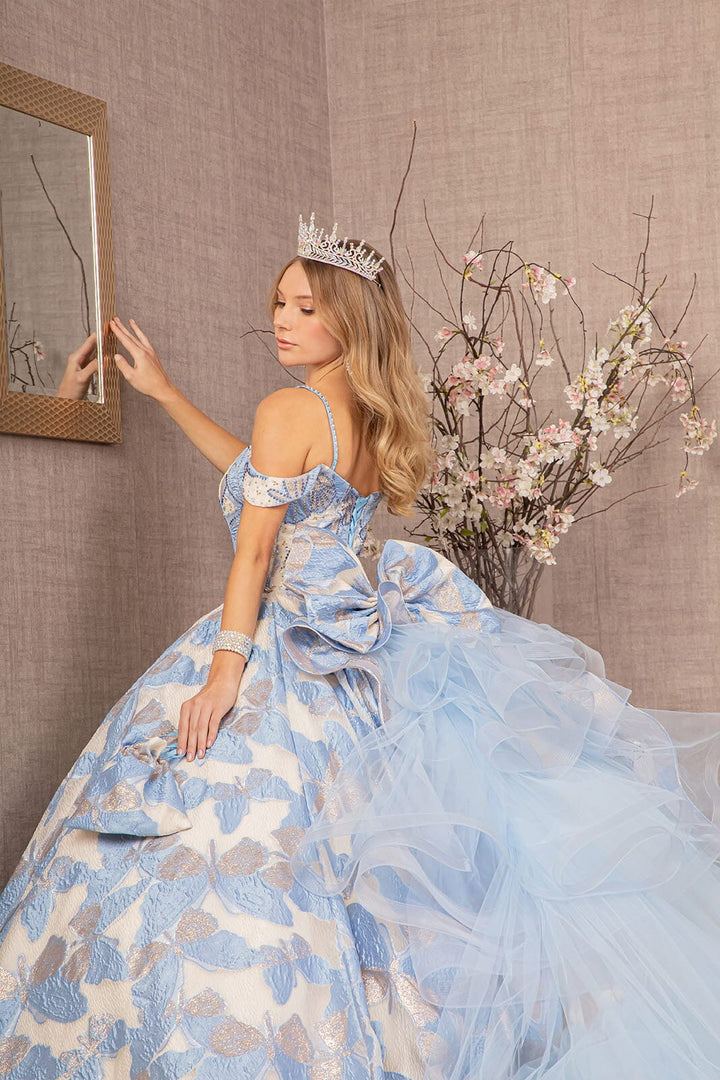 Butterfly Print Ruffled Ball Gown by Elizabeth K GL3174