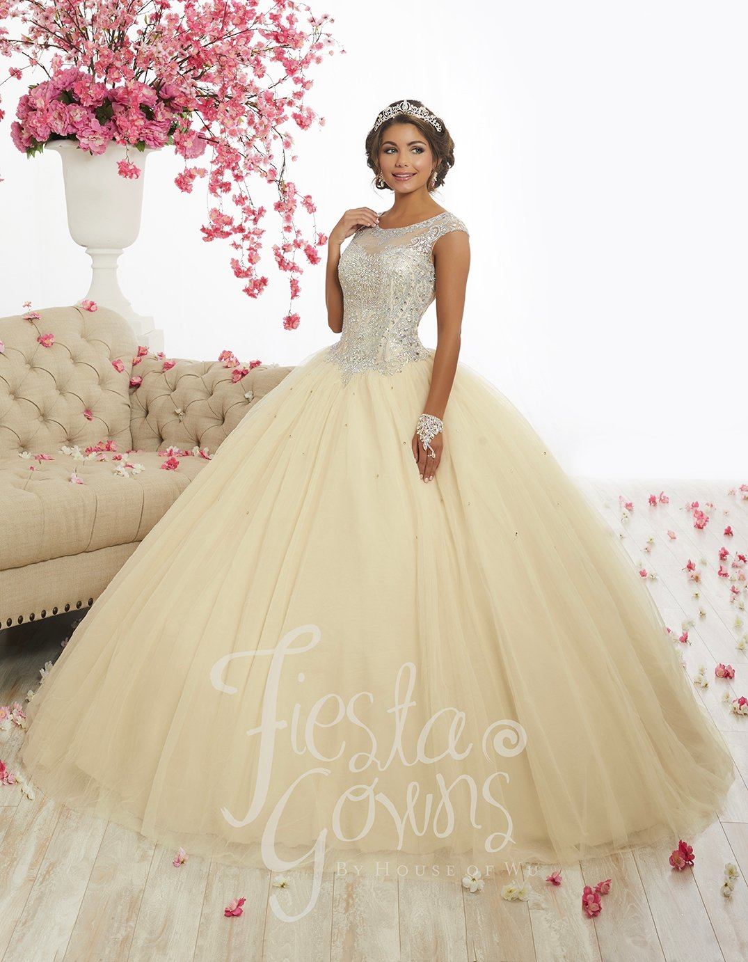 Cap Sleeve A-Line Quinceanera Dress by Fiesta Gowns 56338 6 / Champagne Cap Sleeve A-Line Quinceanera Dress by Fiesta Gowns 56338 6 / Champagne