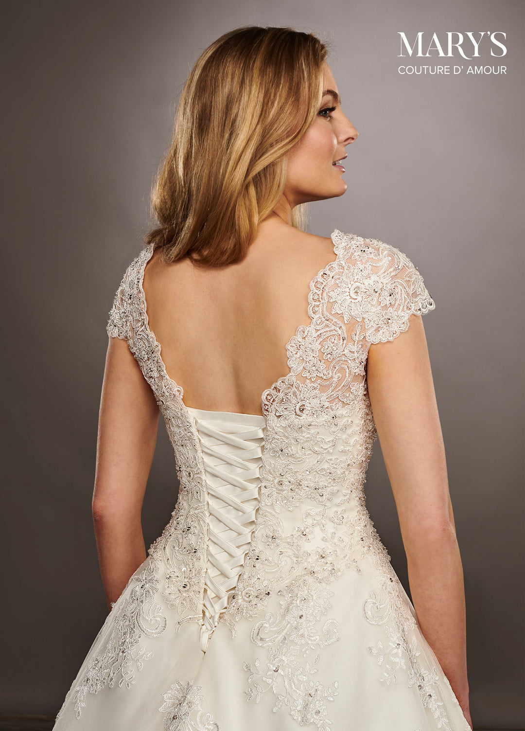 Cap Sleeve Lace Wedding Dress with Train by Mary's Bridal 6401