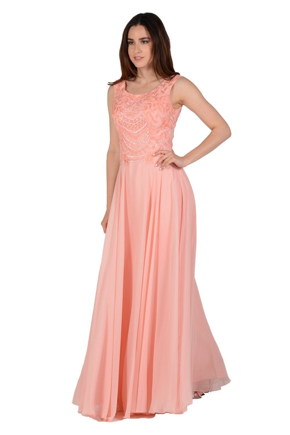 Long Sleeveless Gown By Poly USA 7810 XS / Coral Long Sleeveless Gown By Poly USA 7810 XS / Coral