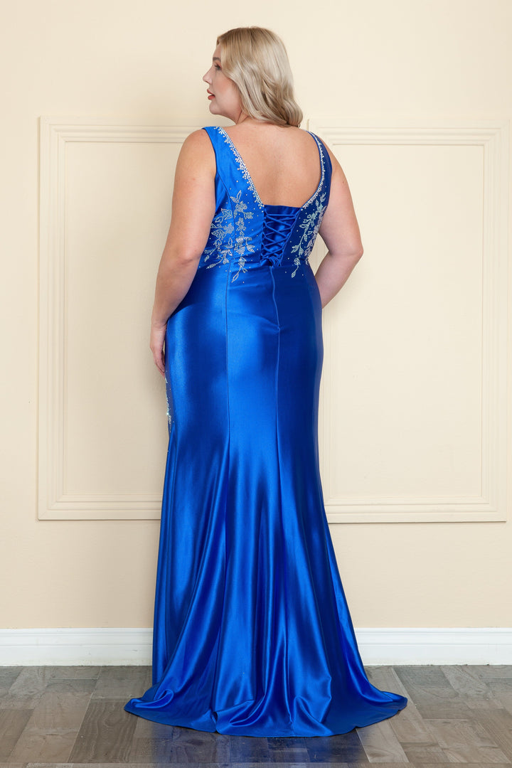 Curve Fitted Beaded Print Gown by Poly USA W1132