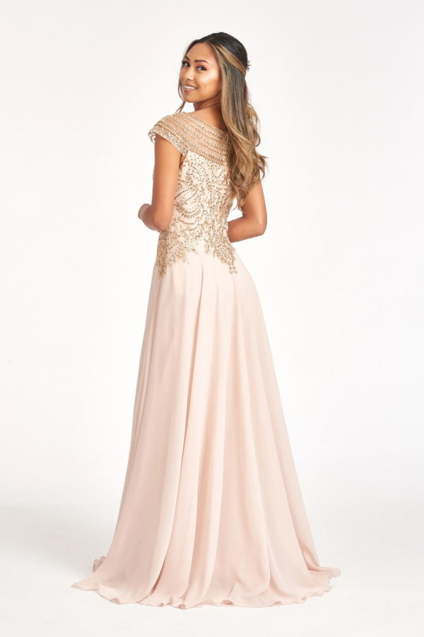 Embellished Cap Sleeve Chiffon Gown by Elizabeth K GL3065