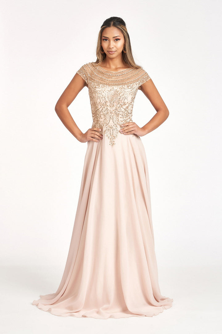 Embellished Cap Sleeve Chiffon Gown by Elizabeth K GL3065