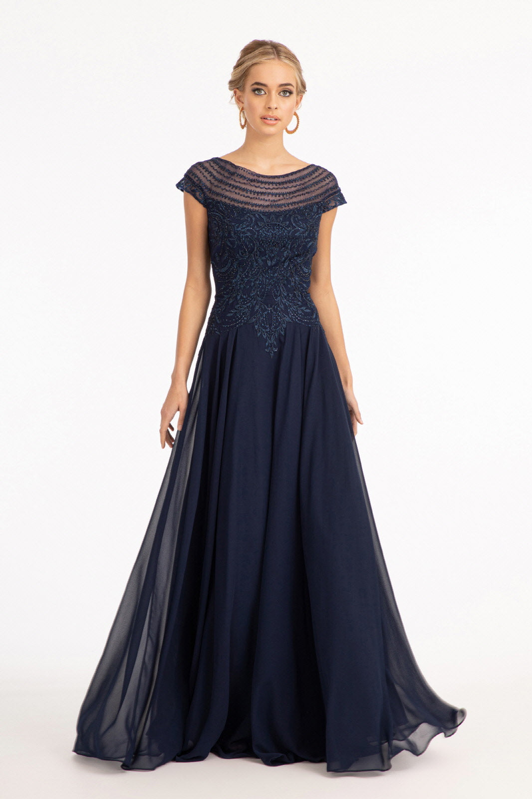 Embellished Cap Sleeve Chiffon Gown by Elizabeth K GL3065