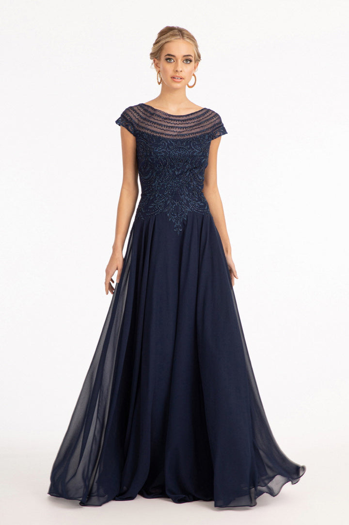 Embellished Cap Sleeve Chiffon Gown by Elizabeth K GL3065