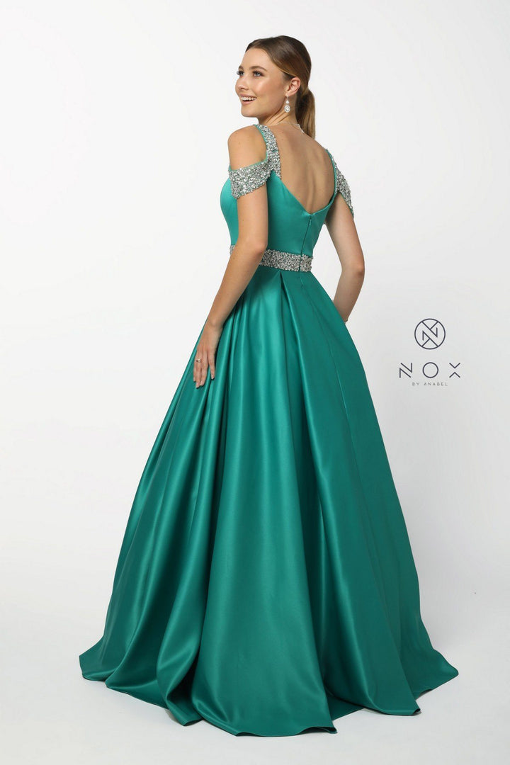 Embellished Cold Shoulder Long Sweetheart Dress by Nox Anabel R224-Long Formal Dresses-ABC Fashion