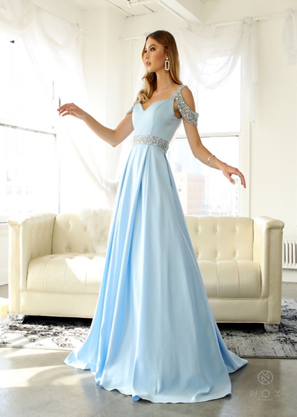 Embellished Cold Shoulder Long Sweetheart Dress by Nox Anabel R224-Long Formal Dresses-ABC Fashion