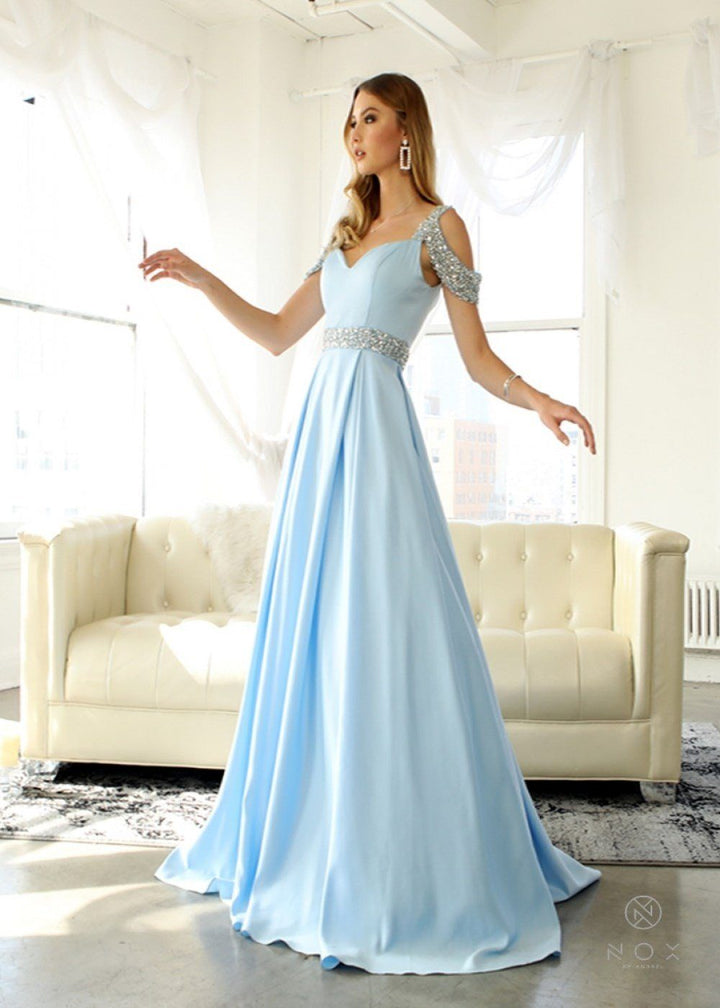 Embellished Cold Shoulder Long Sweetheart Dress by Nox Anabel R224-Long Formal Dresses-ABC Fashion