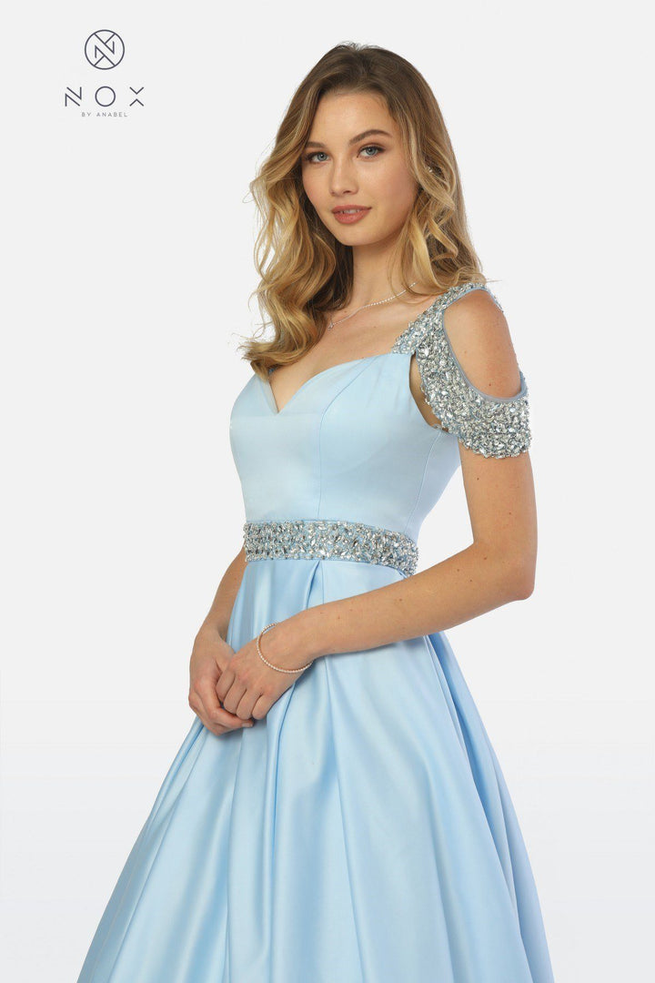 Embellished Cold Shoulder Long Sweetheart Dress by Nox Anabel R224-Long Formal Dresses-ABC Fashion