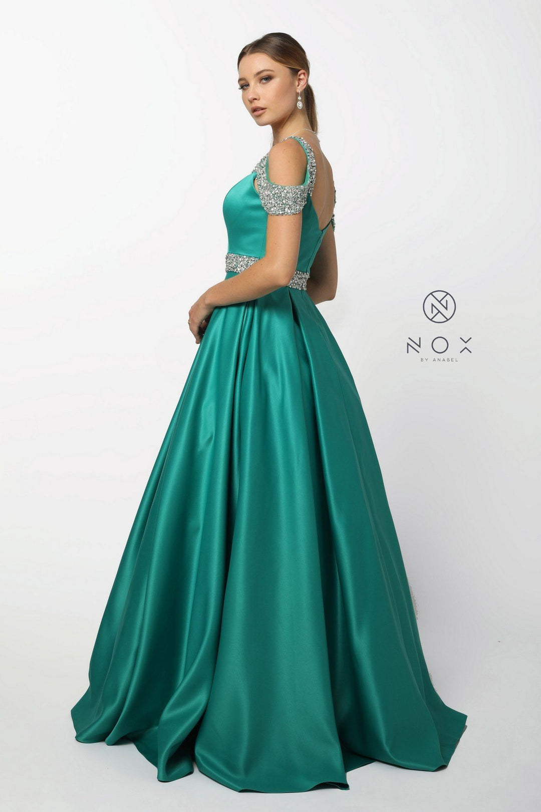 Embellished Cold Shoulder Long Sweetheart Dress by Nox Anabel R224-Long Formal Dresses-ABC Fashion