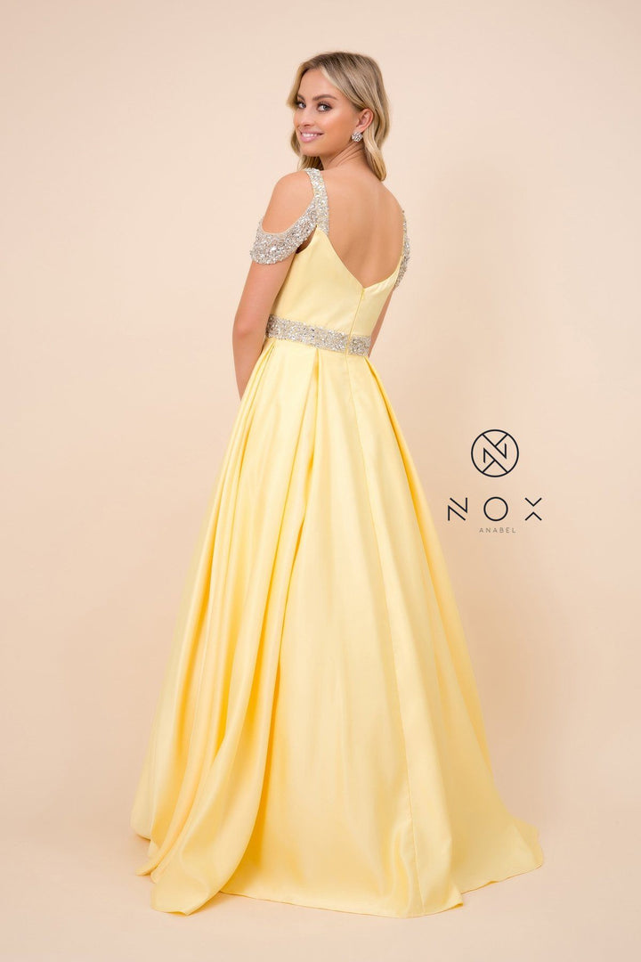 Embellished Cold Shoulder Long Sweetheart Dress by Nox Anabel R224