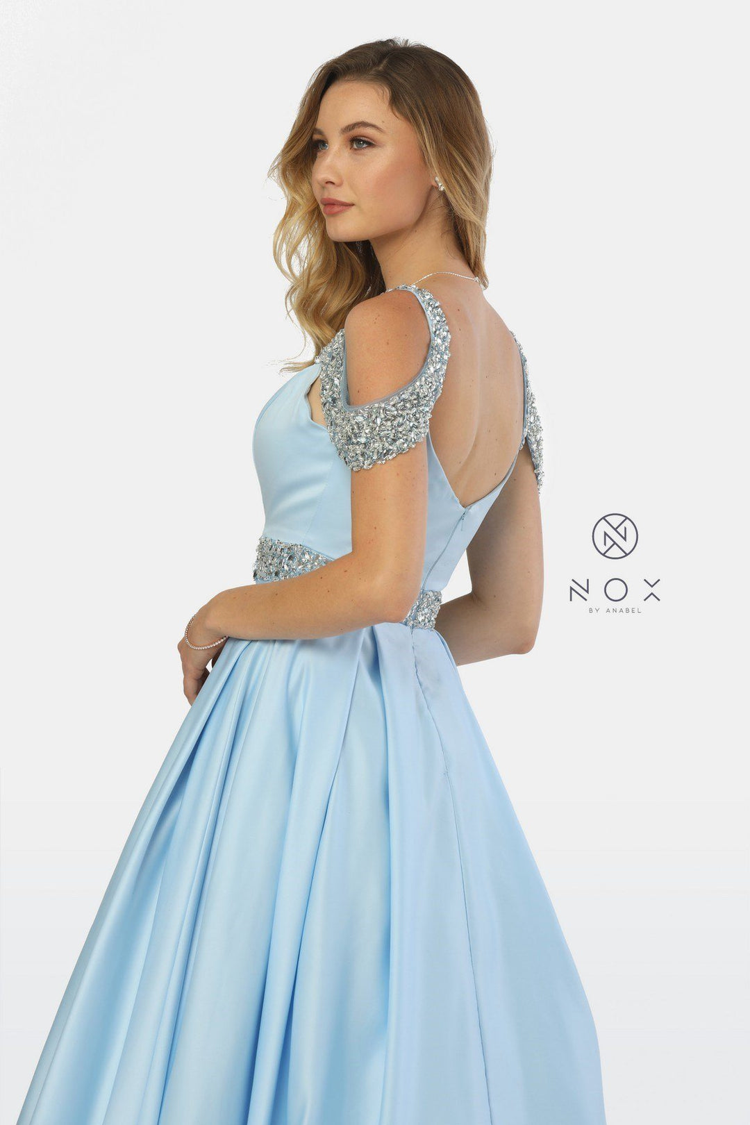 Embellished Cold Shoulder Long Sweetheart Dress by Nox Anabel R224-Long Formal Dresses-ABC Fashion