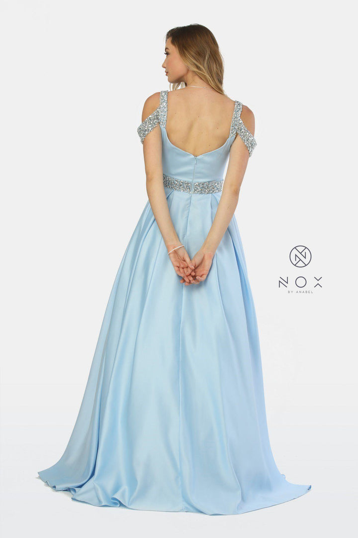 Embellished Cold Shoulder Long Sweetheart Dress by Nox Anabel R224-Long Formal Dresses-ABC Fashion