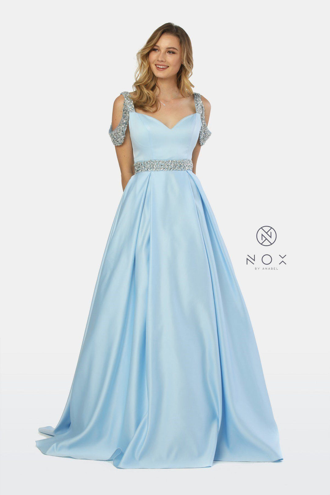 Embellished Cold Shoulder Long Sweetheart Dress by Nox Anabel R224-Long Formal Dresses-ABC Fashion