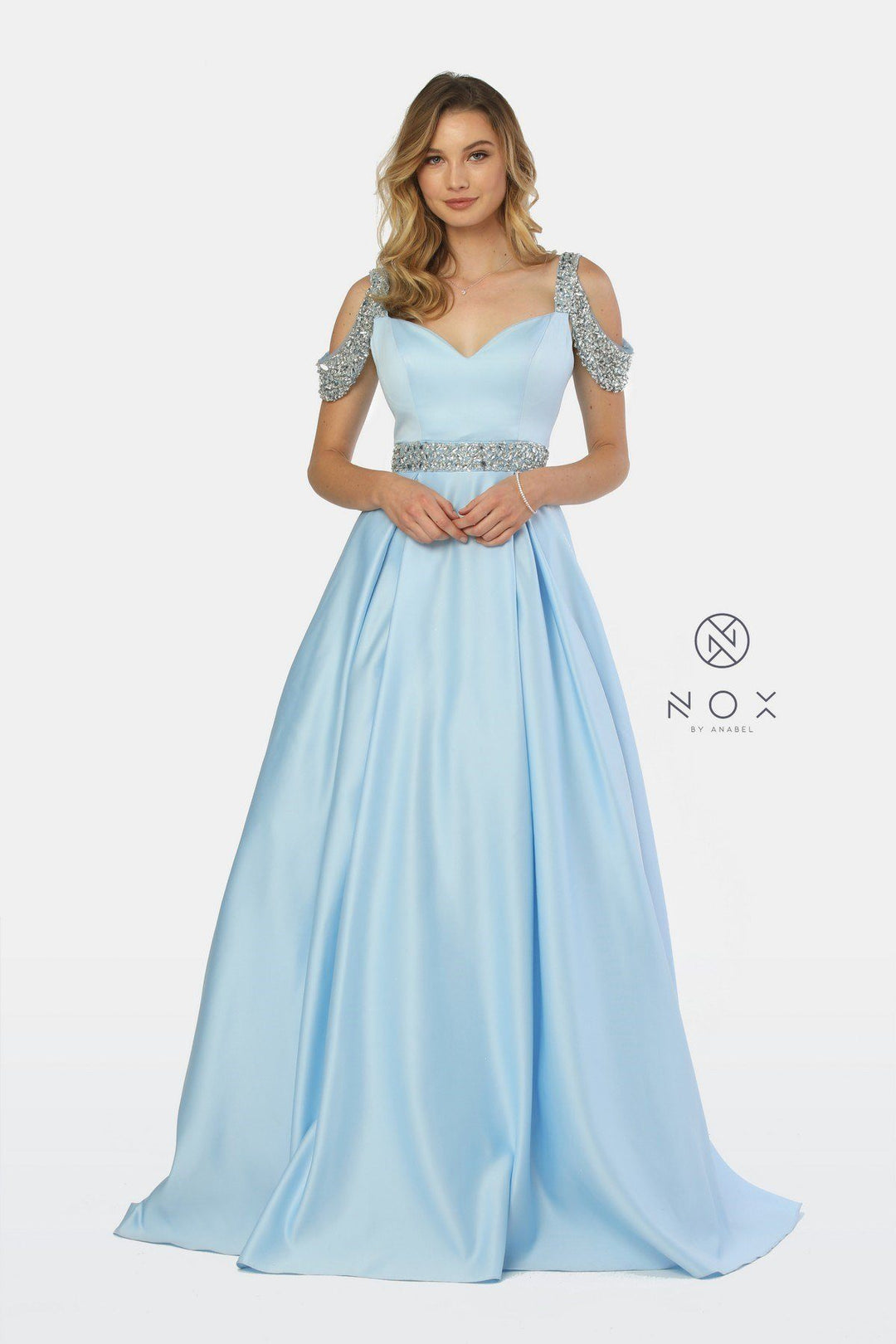 Embellished Cold Shoulder Long Sweetheart Dress by Nox Anabel R224-Long Formal Dresses-ABC Fashion