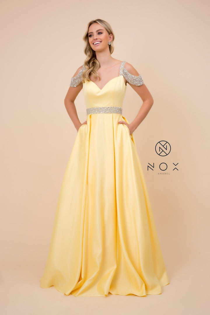 Embellished Cold Shoulder Long Sweetheart Dress by Nox Anabel R224