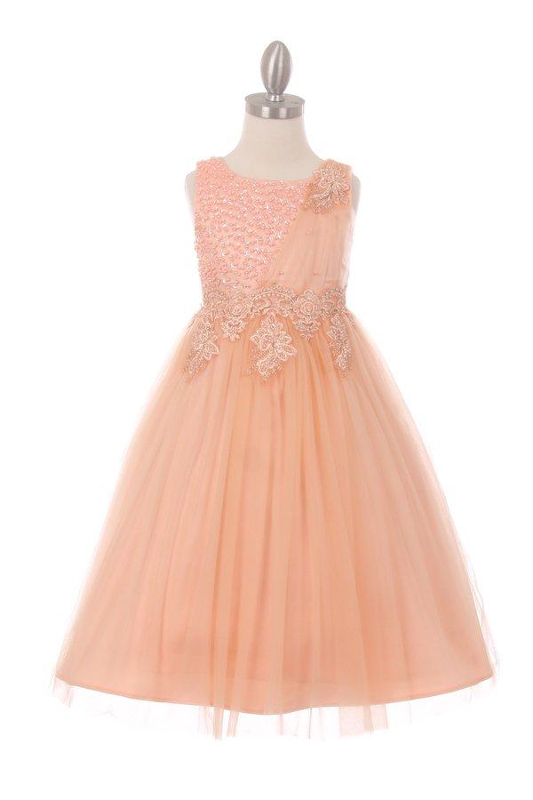 Embellished Girls Sleeveless Tulle Dress by Cinderella Couture 5009-Girls Formal Dresses-ABC Fashion