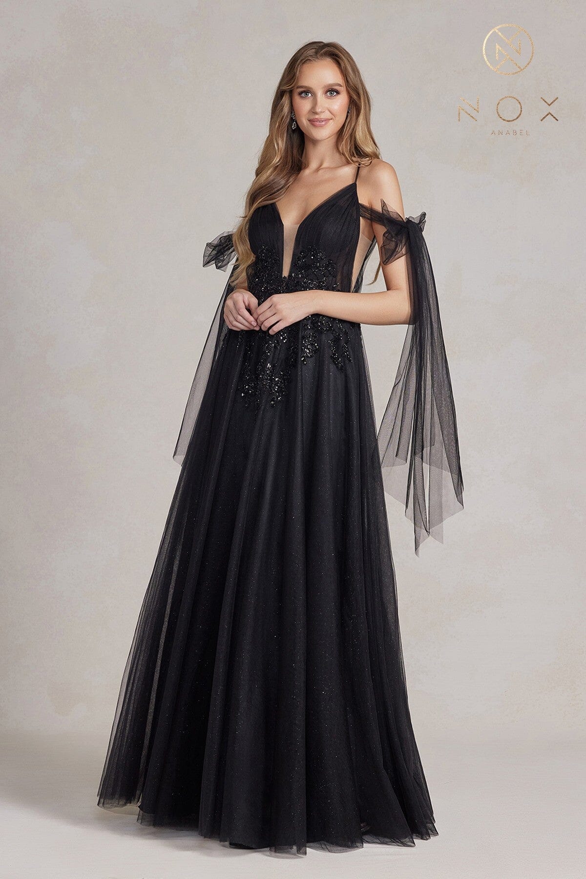 Embellished Glitter Tulle Gown by Nox Anabel E1075 – ABC Fashion
