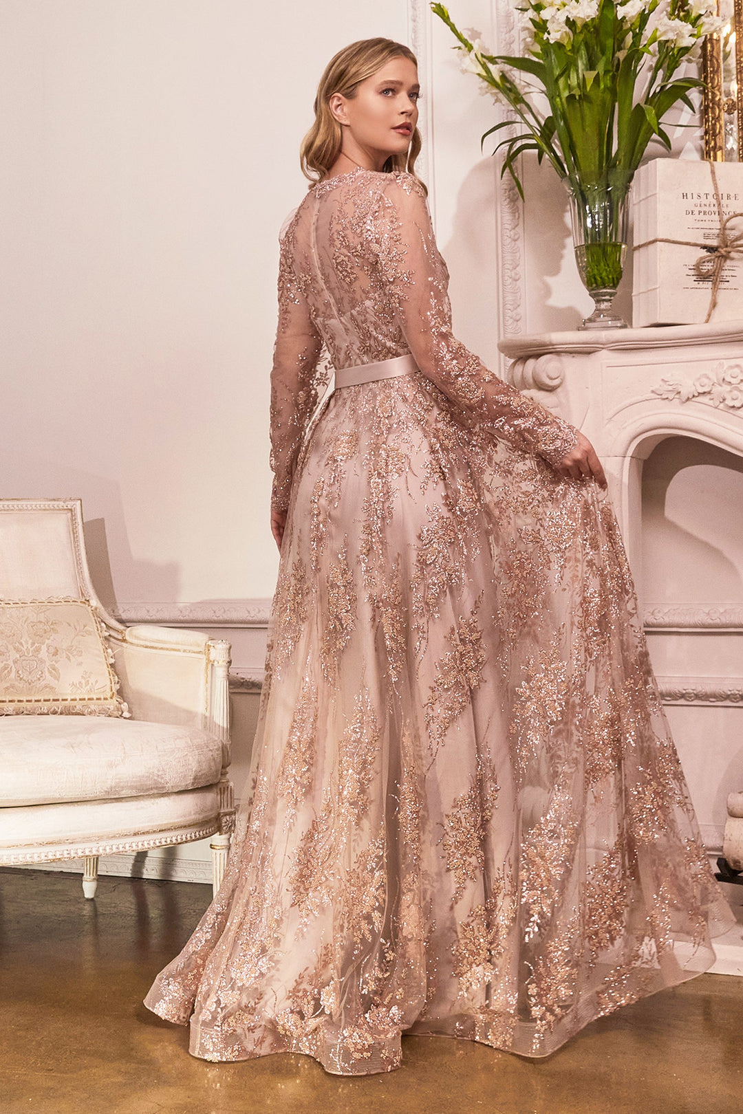 Embellished Long Sleeve Gown by Cinderella Divine CD233