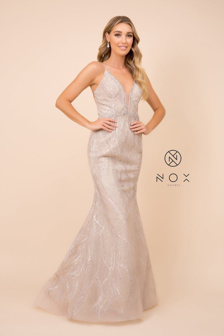 Embellished Mermaid Dress with Corset Back by Nox Anabel Y408