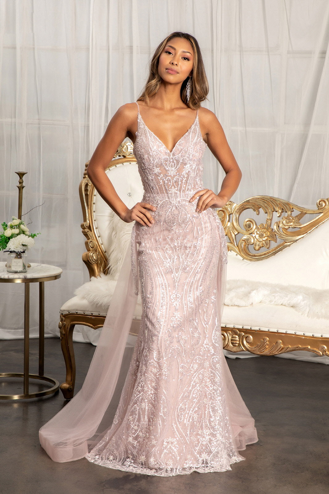 Elizabeth K GL3043 Embellished Overskirt Gown Formal Dress Shops 2XL / Mauve Elizabeth K GL3043 Embellished Overskirt Gown Formal Dress Shops 2XL / Mauve