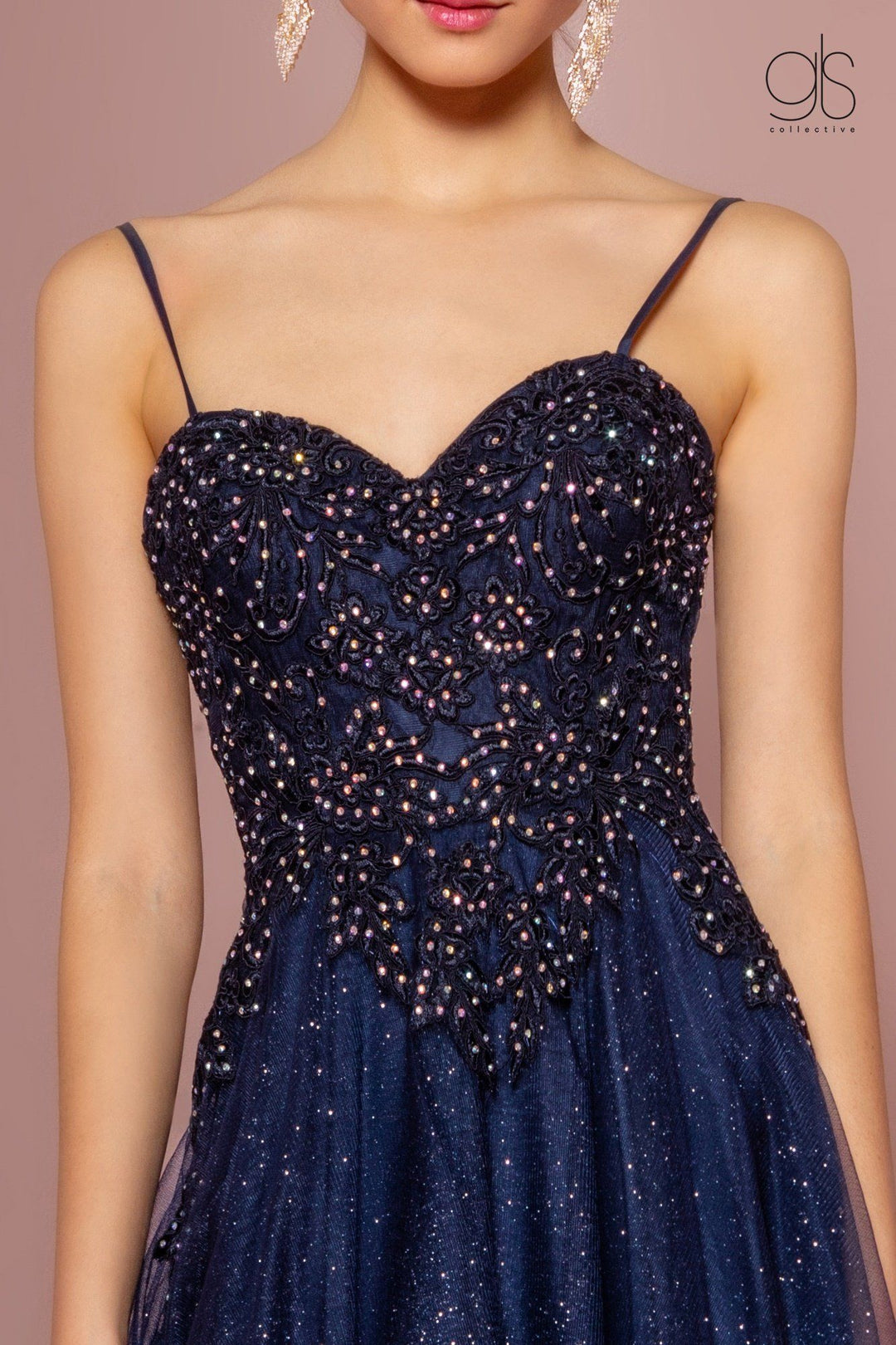 Embroidered Bodice Glitter A-line Gown by Elizabeth K GL2694-Long Formal Dresses-ABC Fashion