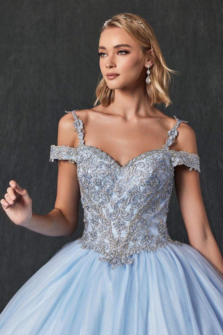 Embroidered Cold Shoulder Ball Gown by Juliet 1430