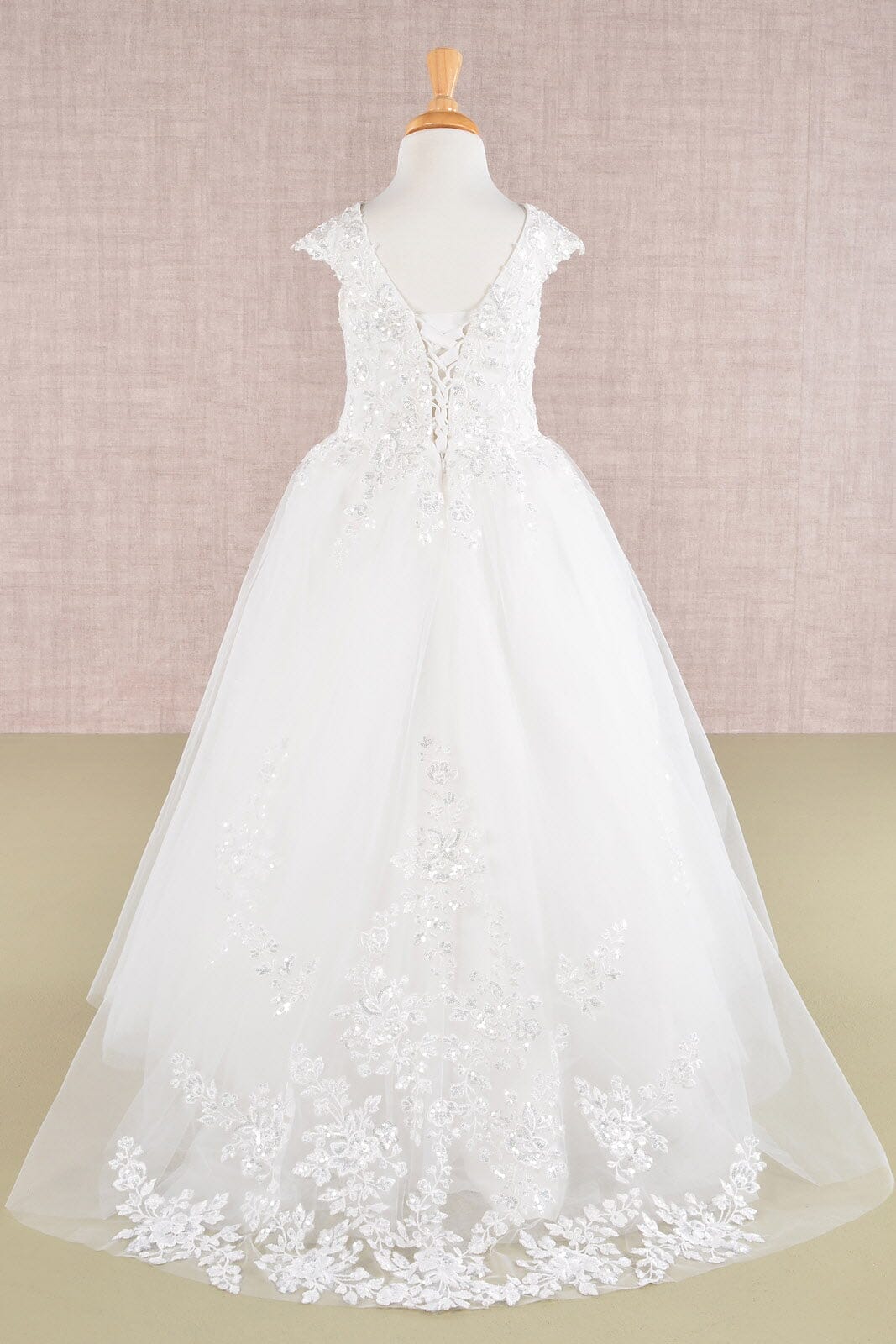 Embroidered Girls Cap Sleeve Gown by Elizabeth K GK108