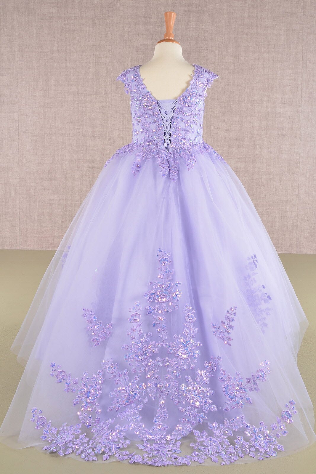 Embroidered Girls Cap Sleeve Gown by Elizabeth K GK108