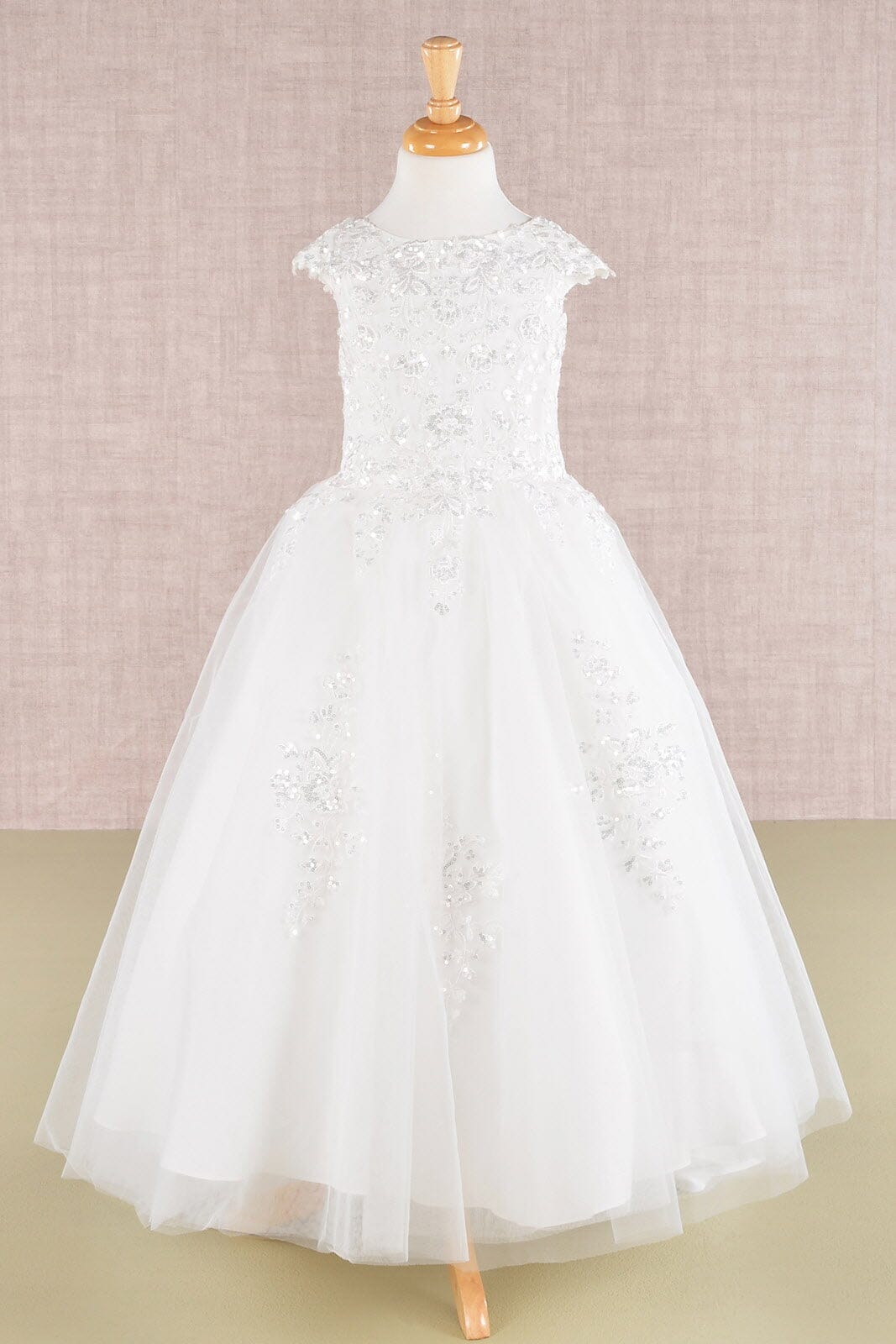 Embroidered Girls Cap Sleeve Gown by Elizabeth K GK108