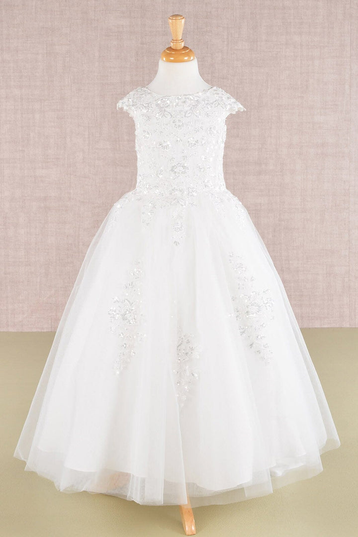 Embroidered Girls Cap Sleeve Gown by Elizabeth K GK108