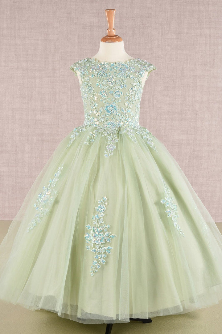 Embroidered Girls Cap Sleeve Gown by Elizabeth K GK108