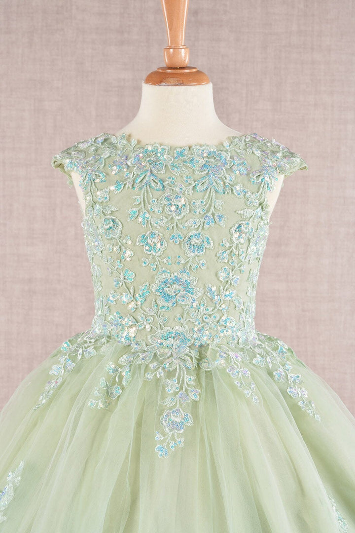 Embroidered Girls Cap Sleeve Gown by Elizabeth K GK108