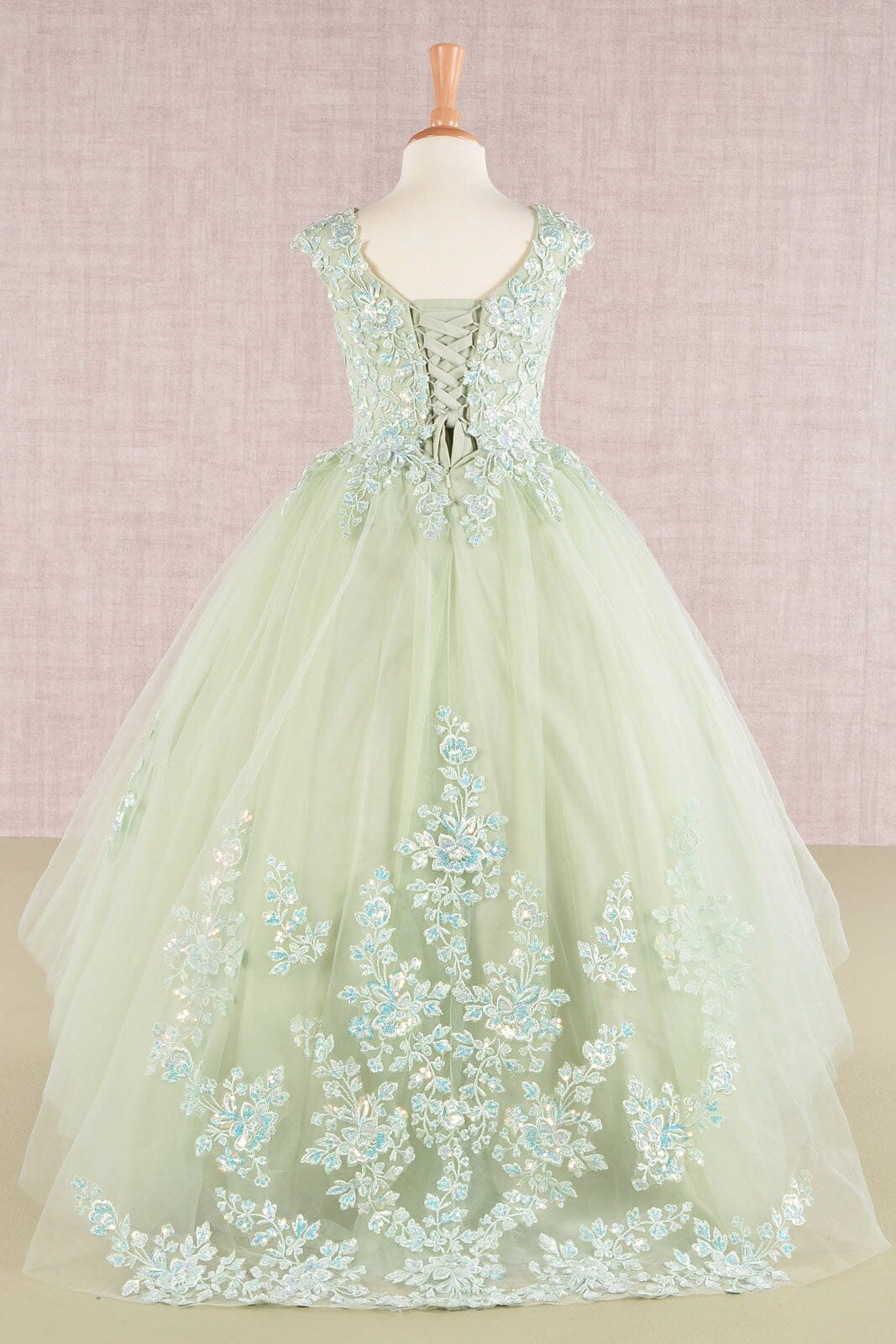 Embroidered Girls Cap Sleeve Gown by Elizabeth K GK108