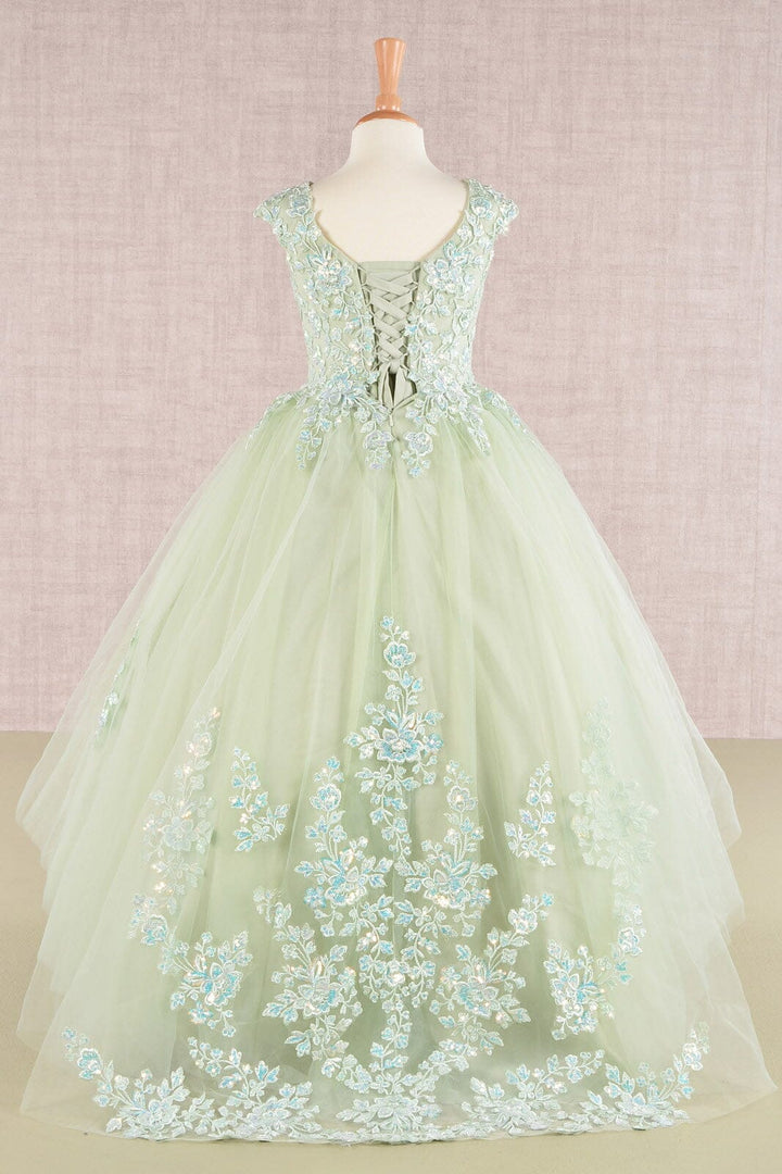Embroidered Girls Cap Sleeve Gown by Elizabeth K GK108