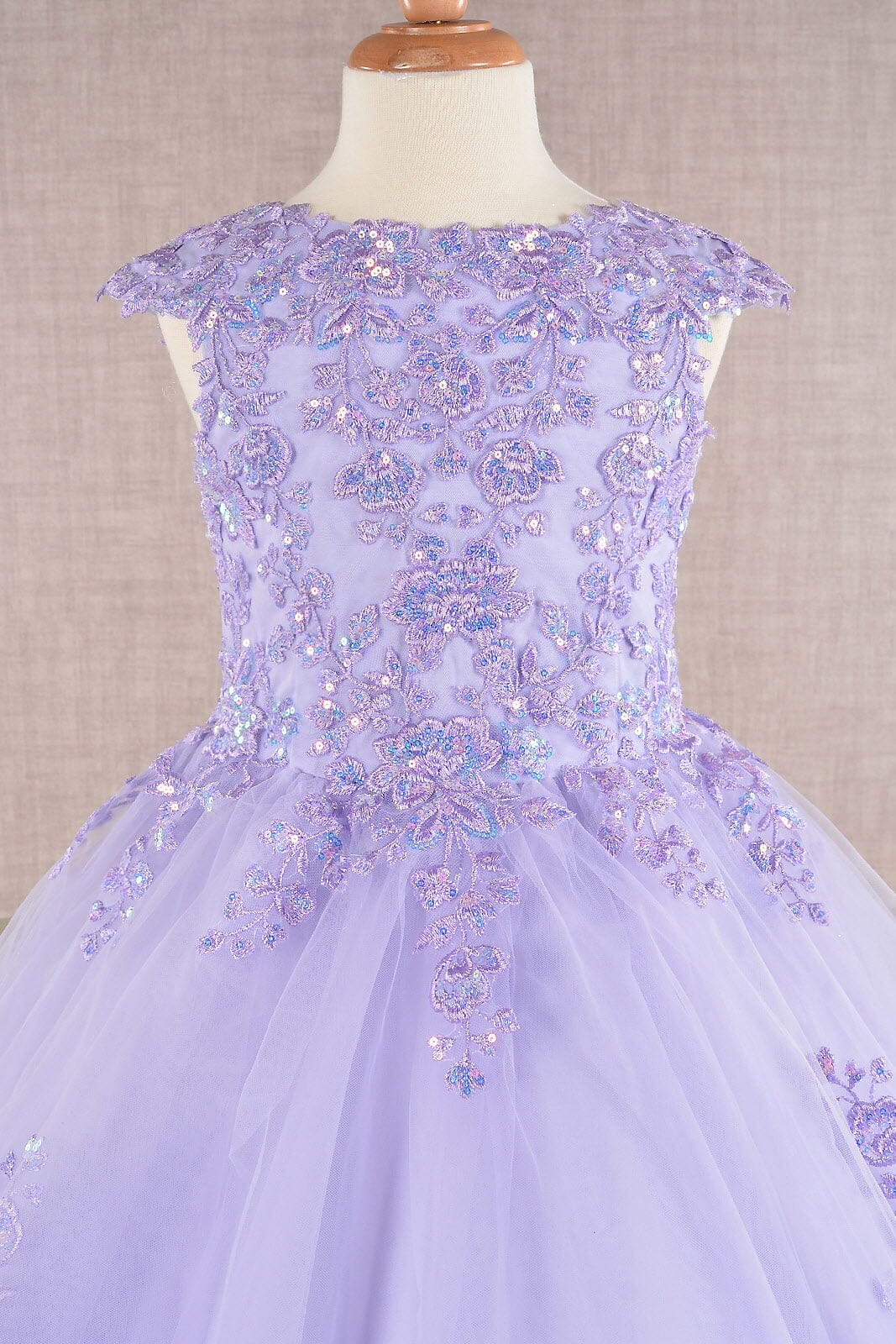 Embroidered Girls Cap Sleeve Gown by Elizabeth K GK108