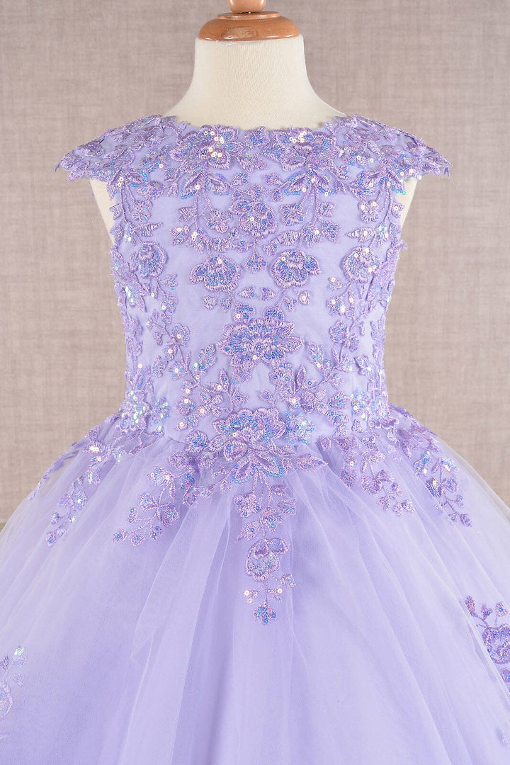 Embroidered Girls Cap Sleeve Gown by Elizabeth K GK108