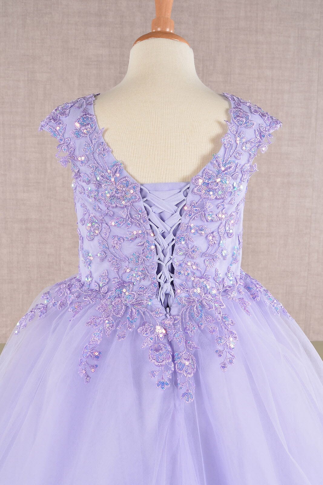 Embroidered Girls Cap Sleeve Gown by Elizabeth K GK108