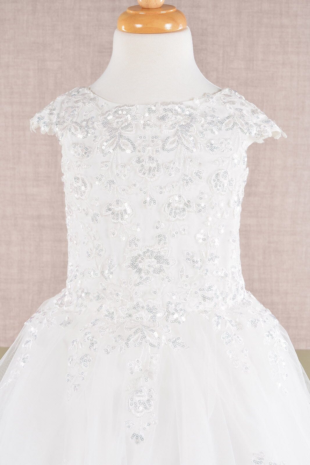 Embroidered Girls Cap Sleeve Gown by Elizabeth K GK108